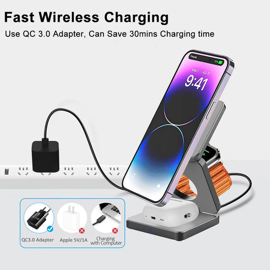 3 in 1 Foldable Magnetic Wireless Charging Station for iPhone