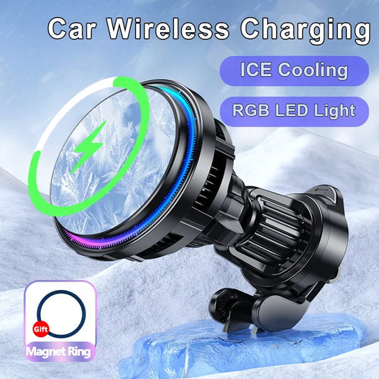 30W ice Cooling Magnetic Wireless Car Charger for iPhone Phone Holder