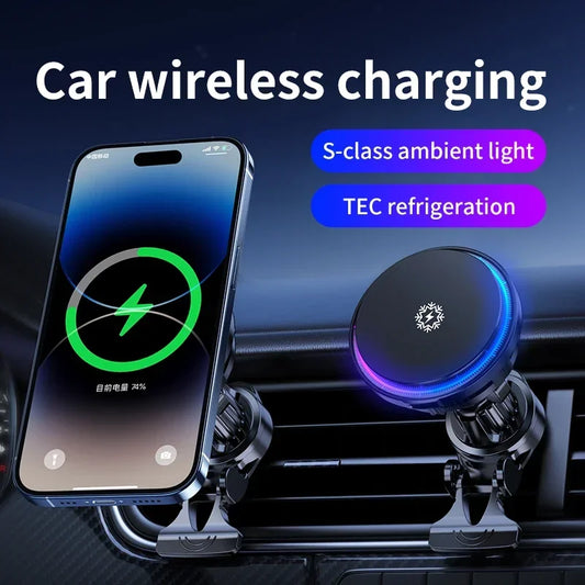 30W ice Cooling Magnetic Wireless Car Charger for iPhone Phone Holder